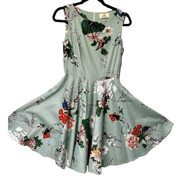 Grace‎ Karin Dress Womens Medium Sage Green Floral Swing Retro Party - Picture 1 of 10